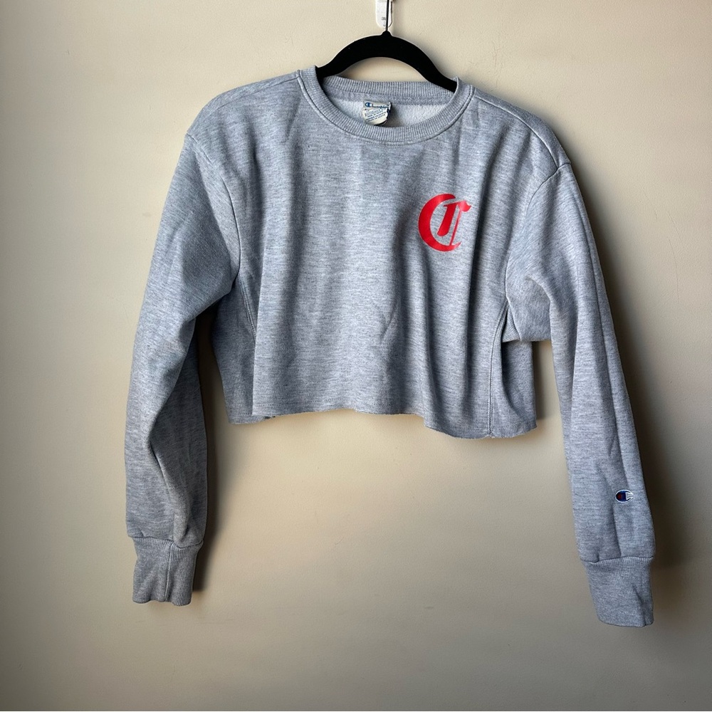 Champion Women's Gray Reverse Weave Cropped Cut-Off Crewneck Sweatshirt Size XS